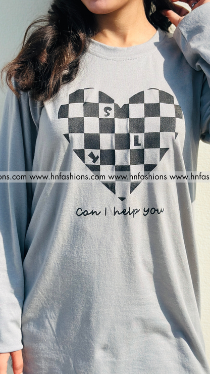 Grey Puzzle Heart Printed Night Suit