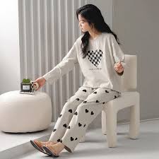 Grey Puzzle Heart Printed Night Suit