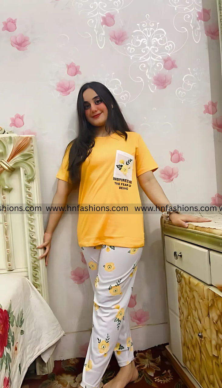 Mustard Pocket Printed Night Suit