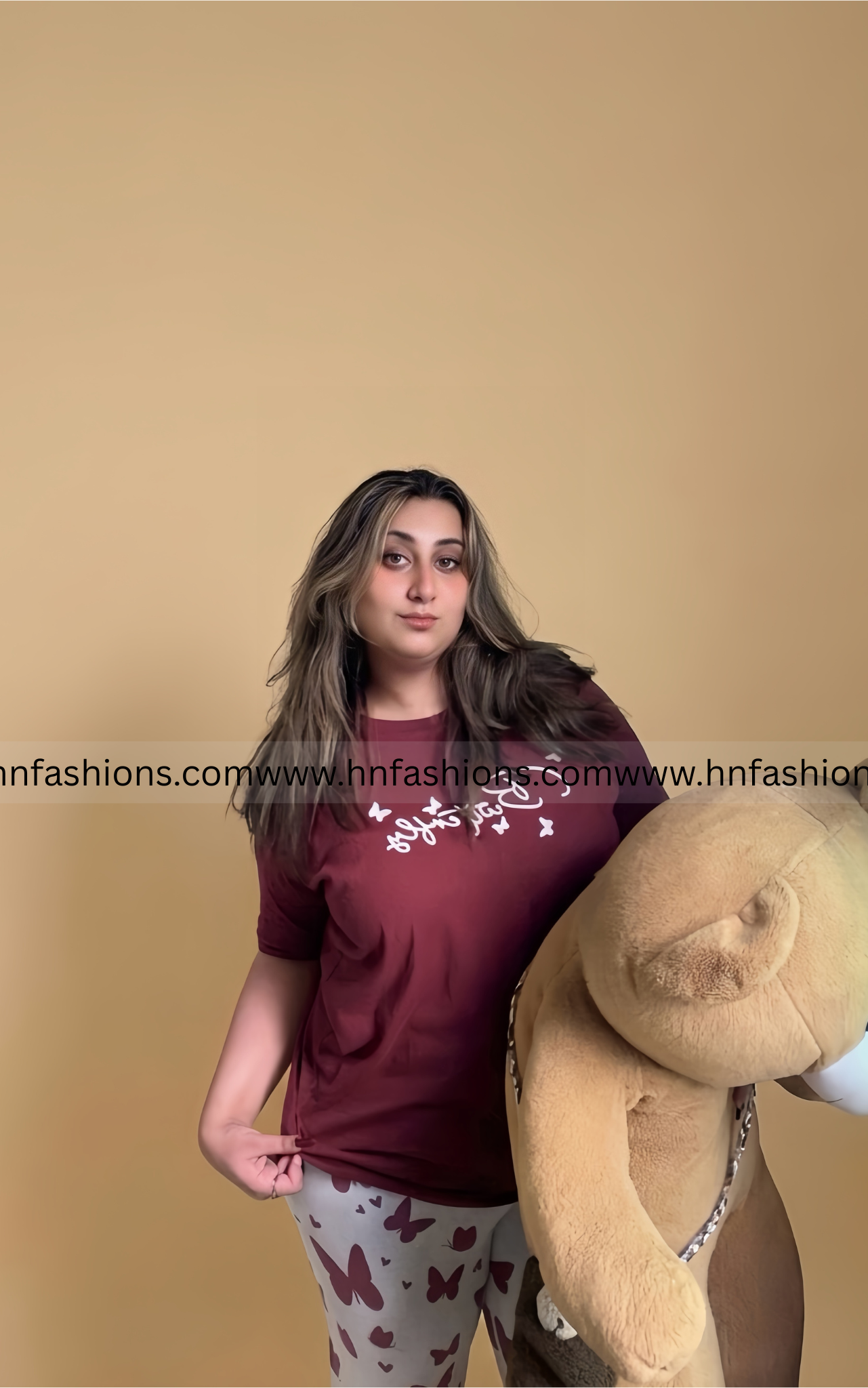 Maroon Small Butterfly Printed Night Suit