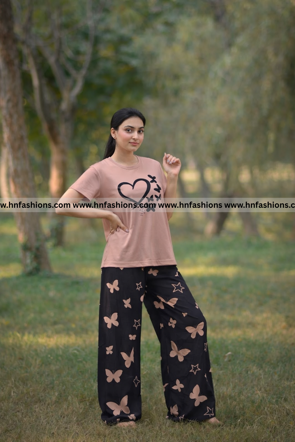 Heart & Butterfly Printed Night Suit