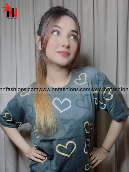 Grey Heart Printed Night Suit