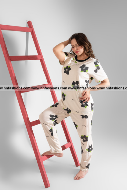 Big flowers Printed Night Suit