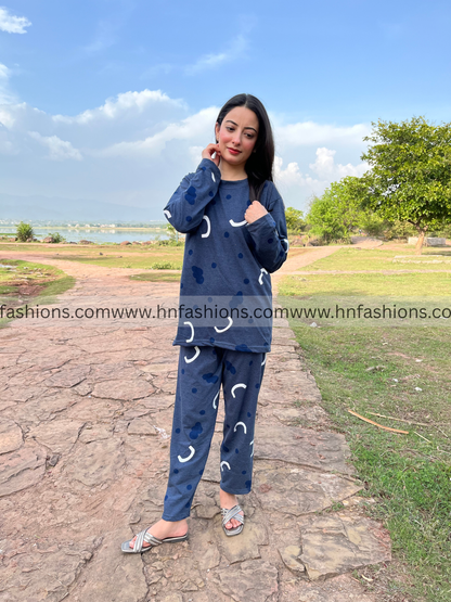 Blue Pattern Printed Woman Night Suit