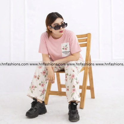 Pink Pocket Printed Night Suit
