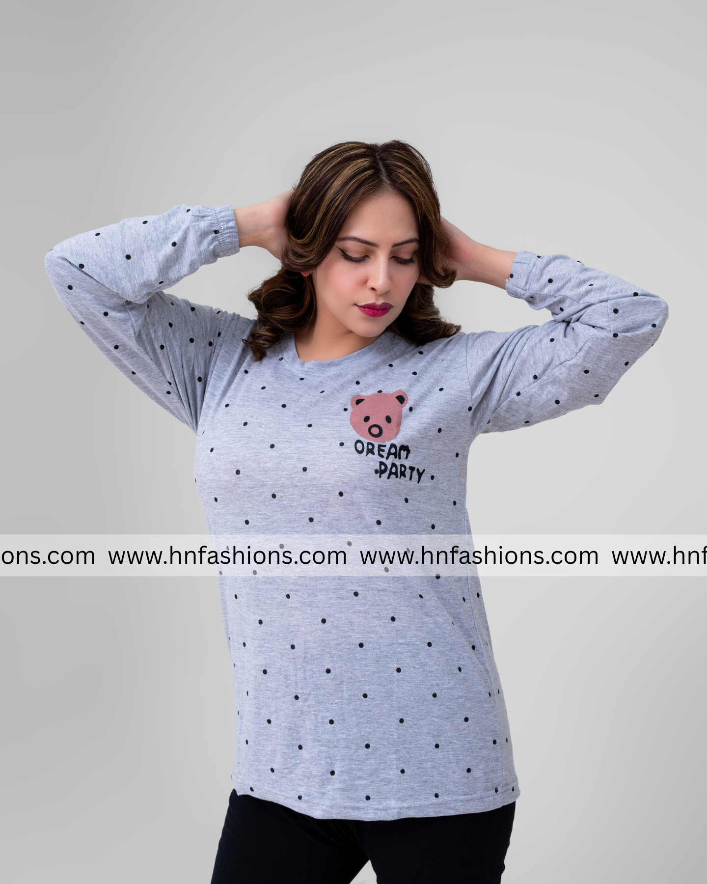 Gray Bear Printed Night Suit