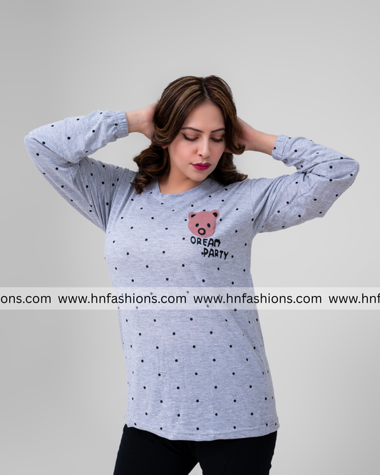 Gray Bear Printed Night Suit