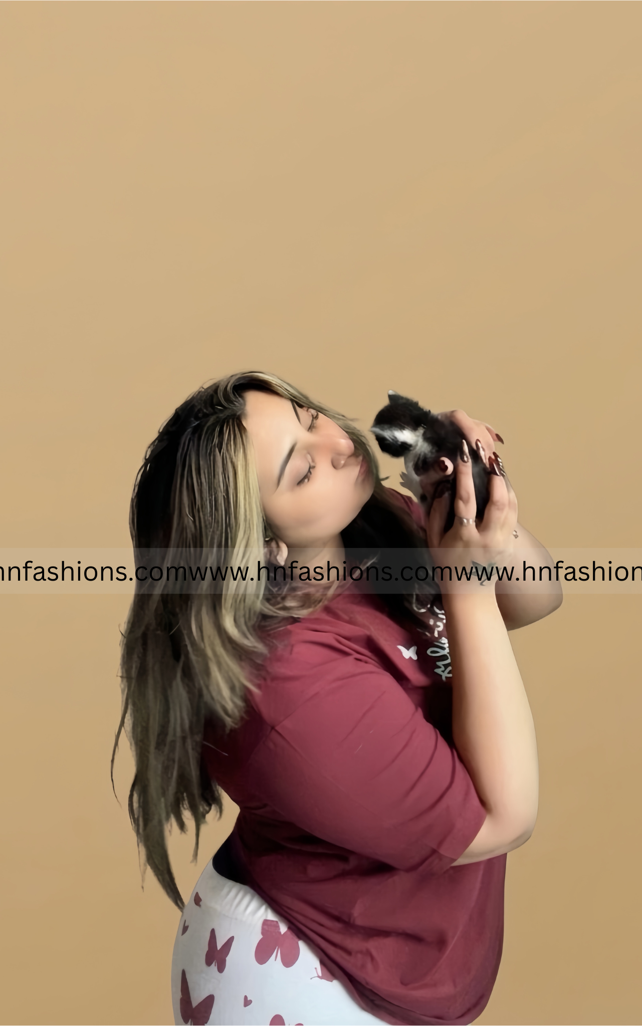 Maroon Small Butterfly Printed Night Suit