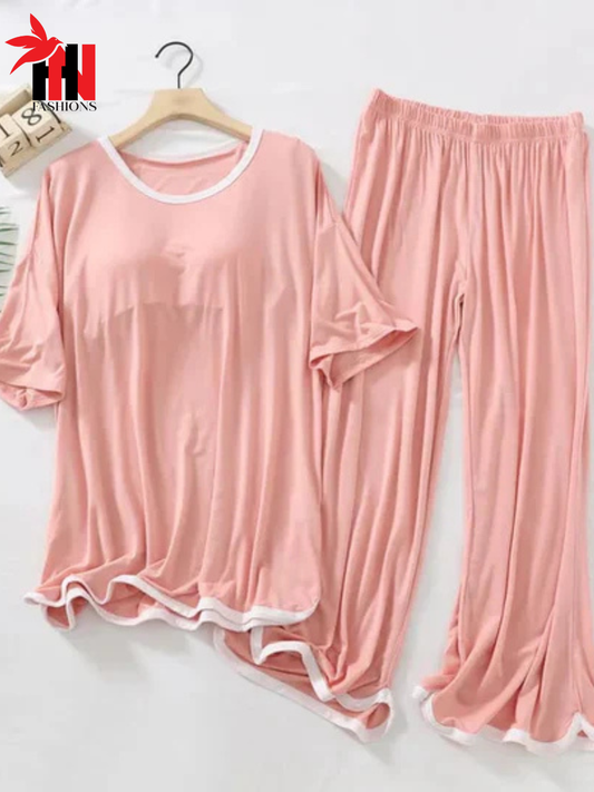 Rose Pink Half Sleeves Plazzo PJ Set