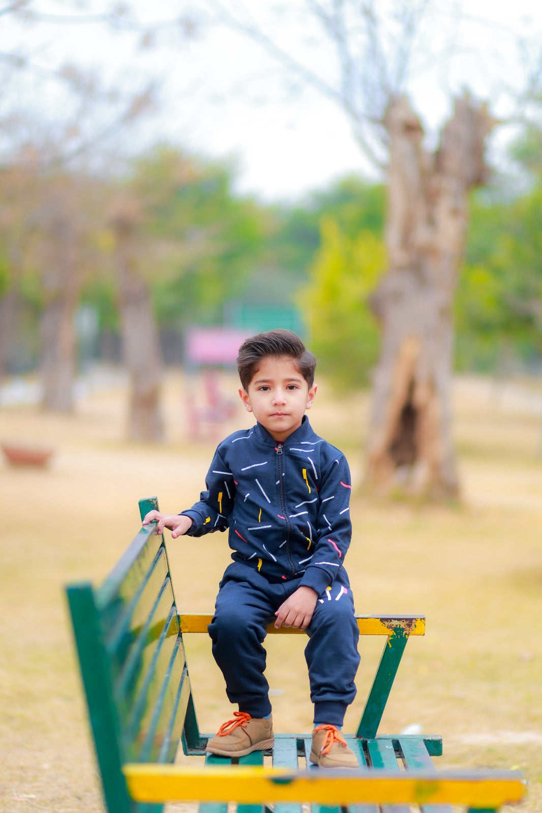 Kids Blue Printed Zipper Jacket With Trouser (2 Piece)