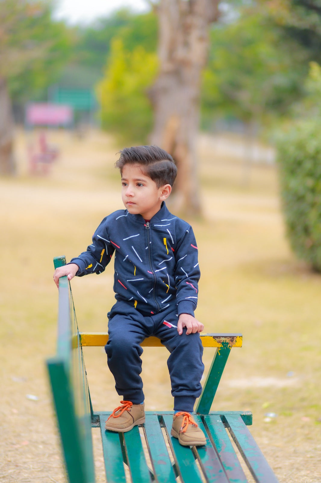 Kids Blue Printed Zipper Jacket With Trouser (2 Piece)