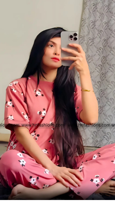 White Flower Printed Night Suit