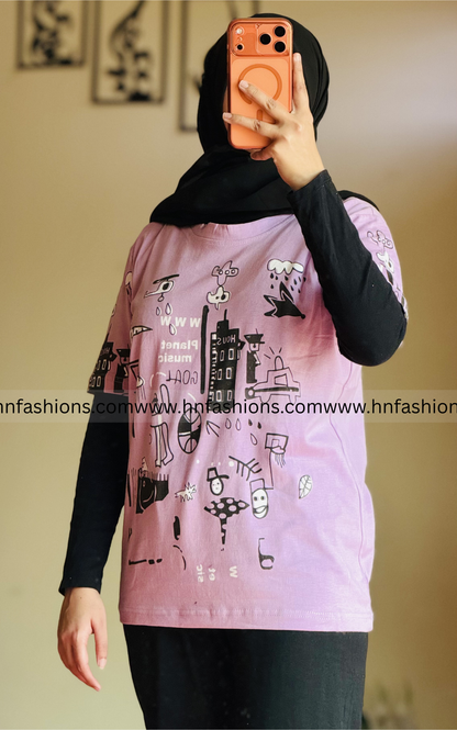 Purple Planet Printed Night Suit