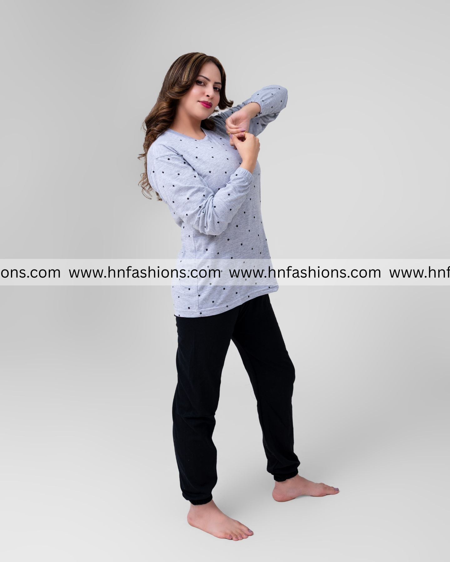 Gray Bear Printed Night Suit