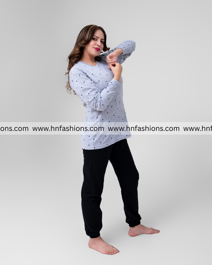 Gray Bear Printed Night Suit