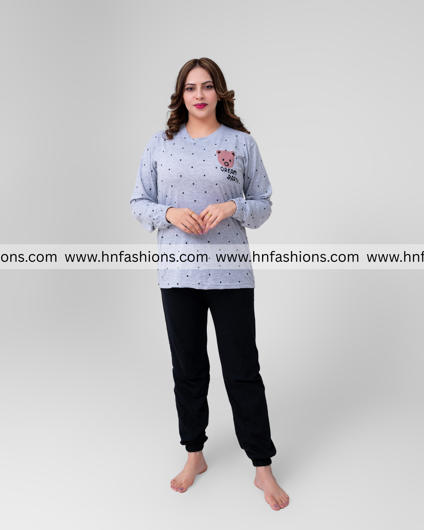 Gray Bear Printed Night Suit