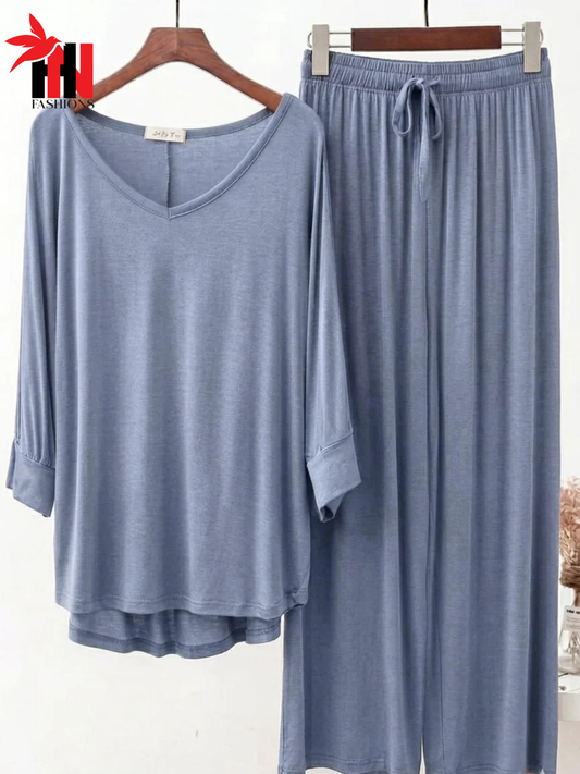 Teal Blue V-Neck Women  PJ Set