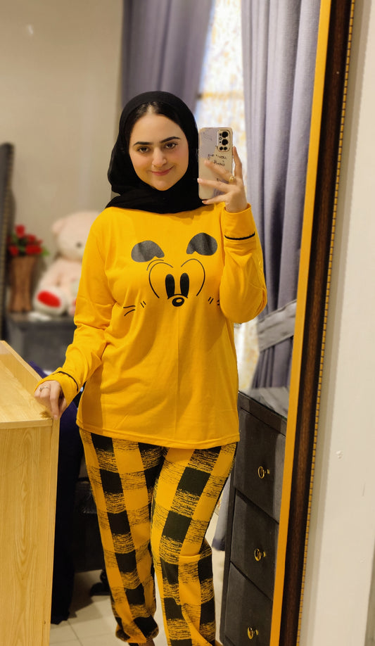 Yellow Mickey Mouse Printed Night Suit
