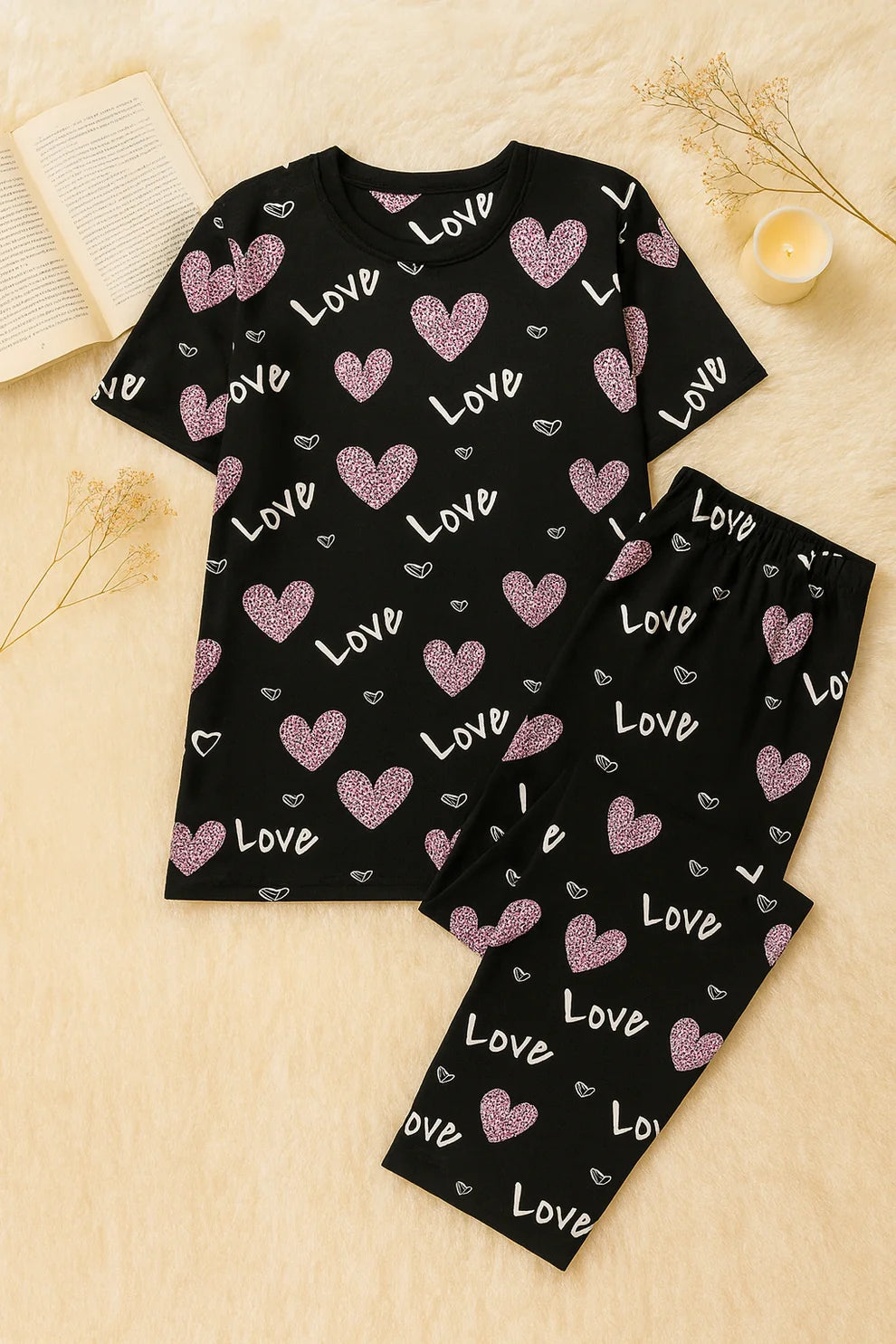 Love Heart Printed Night Suit