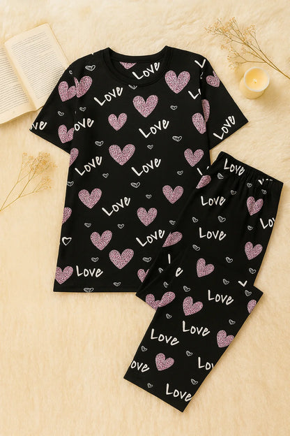 Love Heart Printed Night Suit