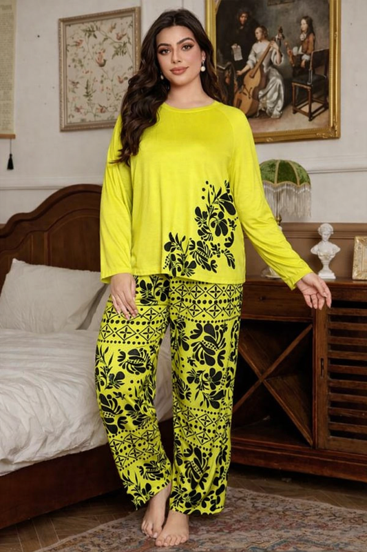 Golden Leaves Printed Night Suit