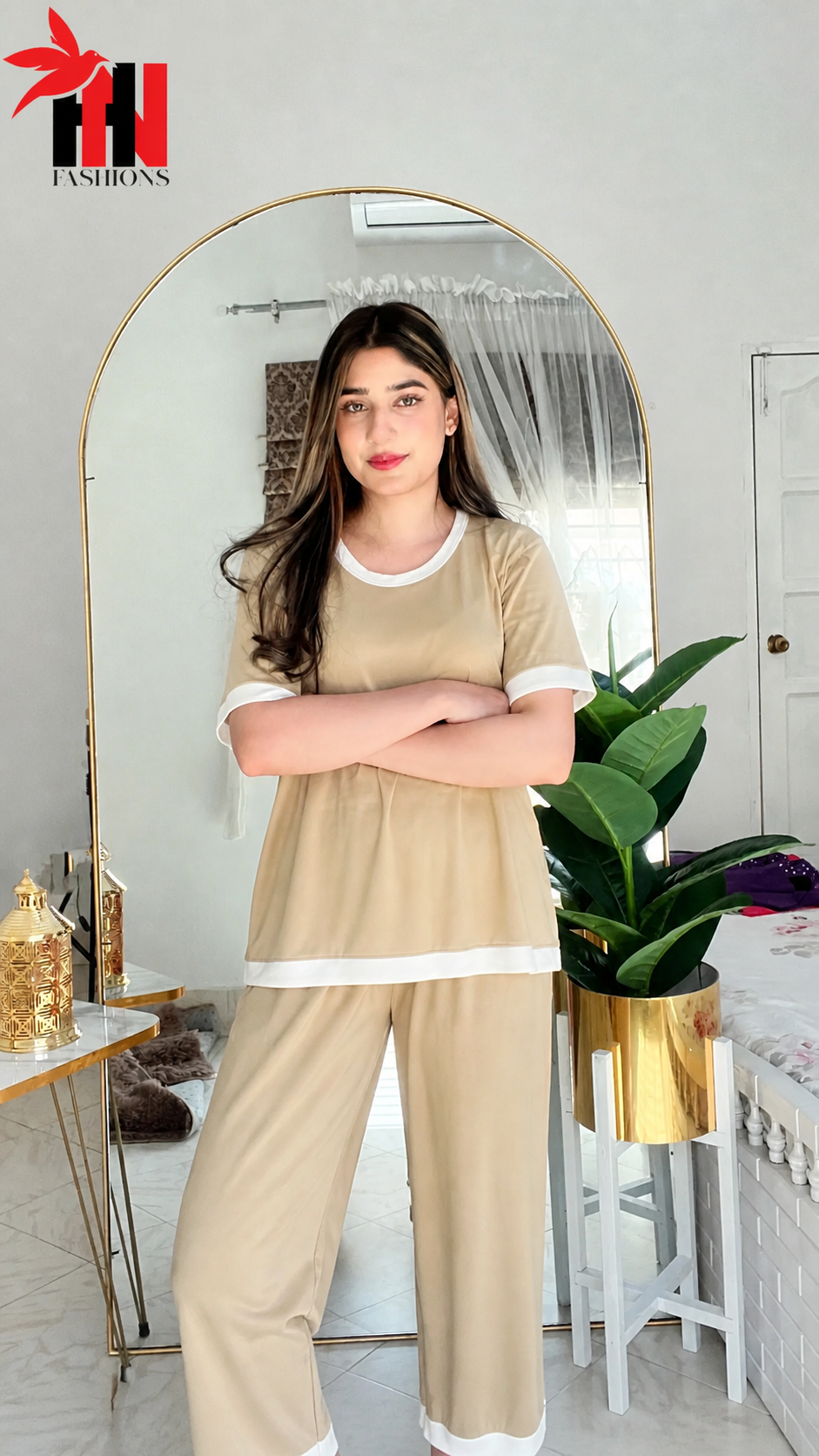 Skin White Round Neck Plazzo PJ Set