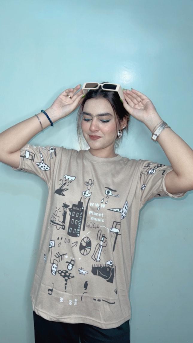 Planet Music With Black Pajama Printed Night Suit