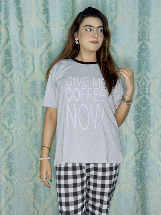 Give Me Coffee Now Printed Night Suit