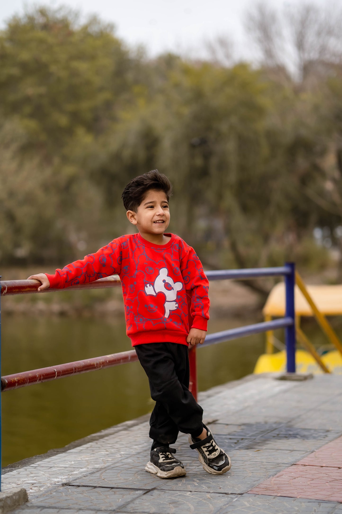 Red Bears Print Sweatshirt With Trouser For Kids (2 Piece)