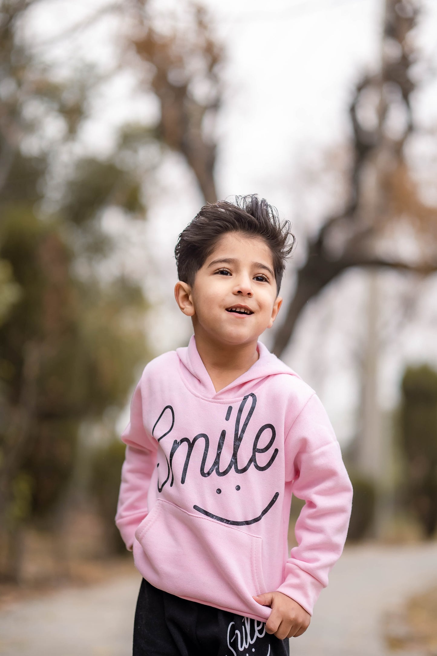 Pink Smiley Printed Hoodie With Trouser For Kids
