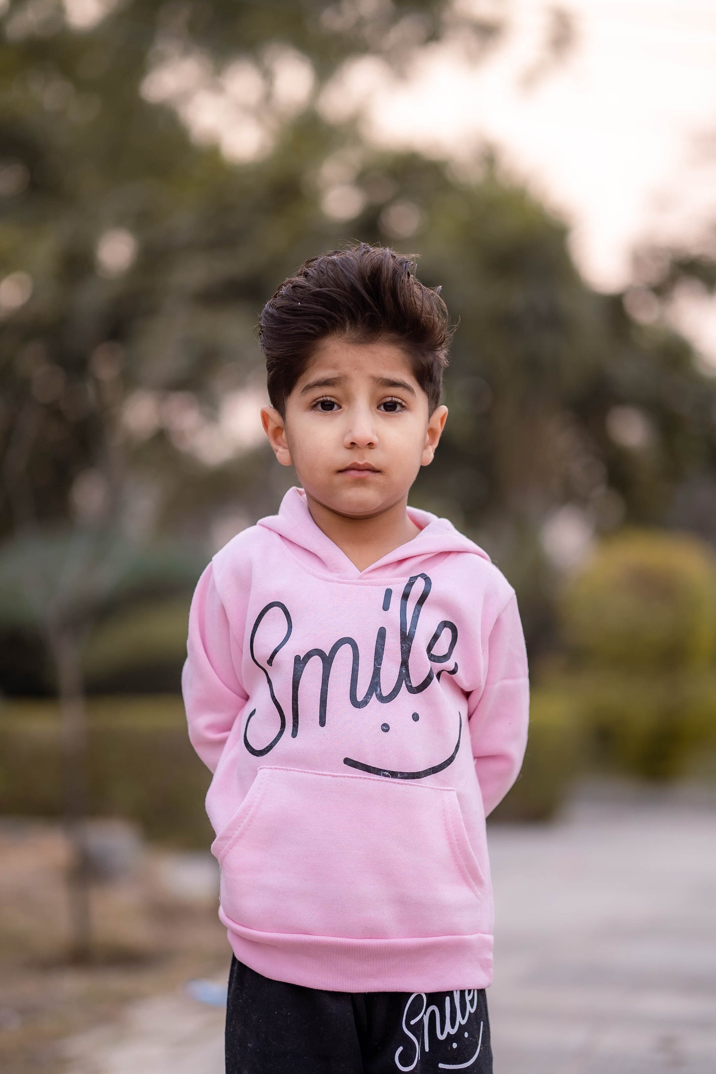 Pink Smiley Printed Hoodie With Trouser For Kids