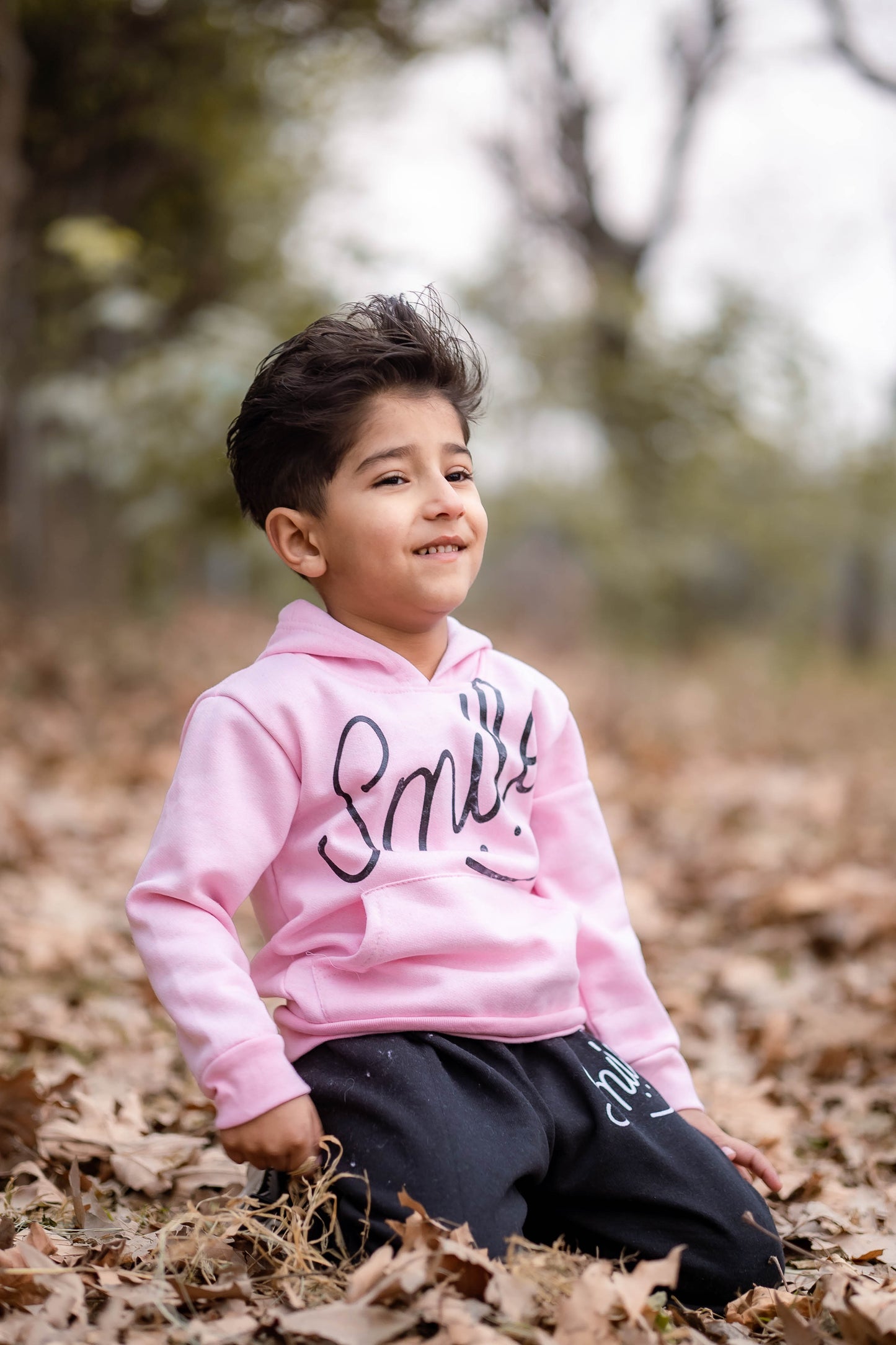 Pink Smiley Printed Hoodie With Trouser For Kids