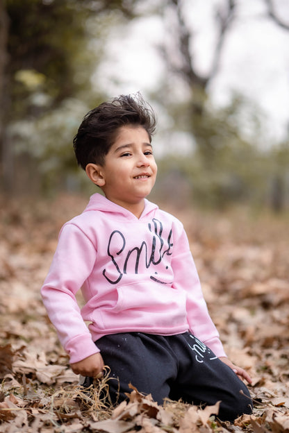 Pink Smiley Printed Hoodie With Trouser For Kids