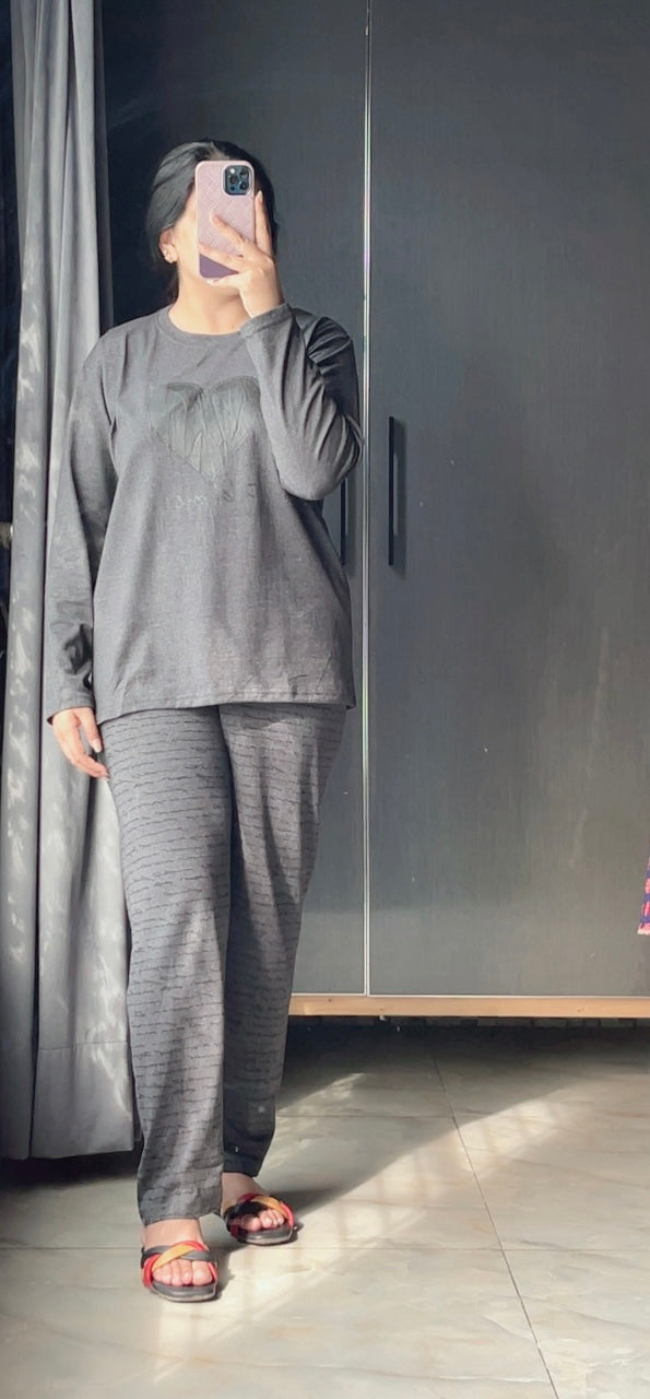 Black Heart Printed Night Suit