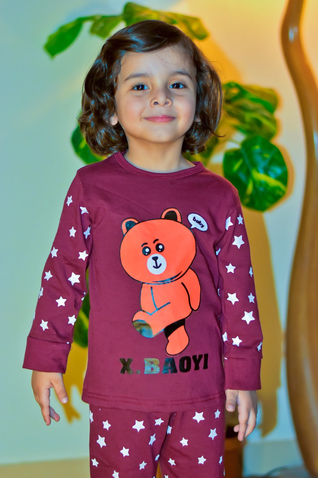 Maroon Teddy Bear Printed Kids Wear (Each)
