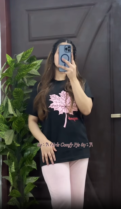 Pink Maple Leaf Printed Track Suit