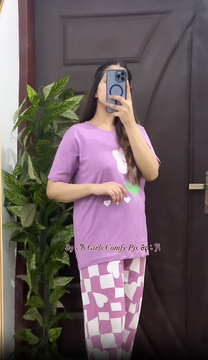 Purple Flower Printed Night Suit