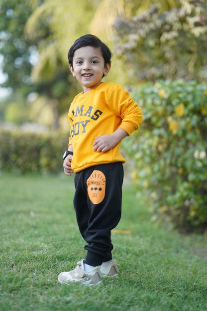 Yellow Mama's Boy Printed Sweatshirt With Trouser For Kids