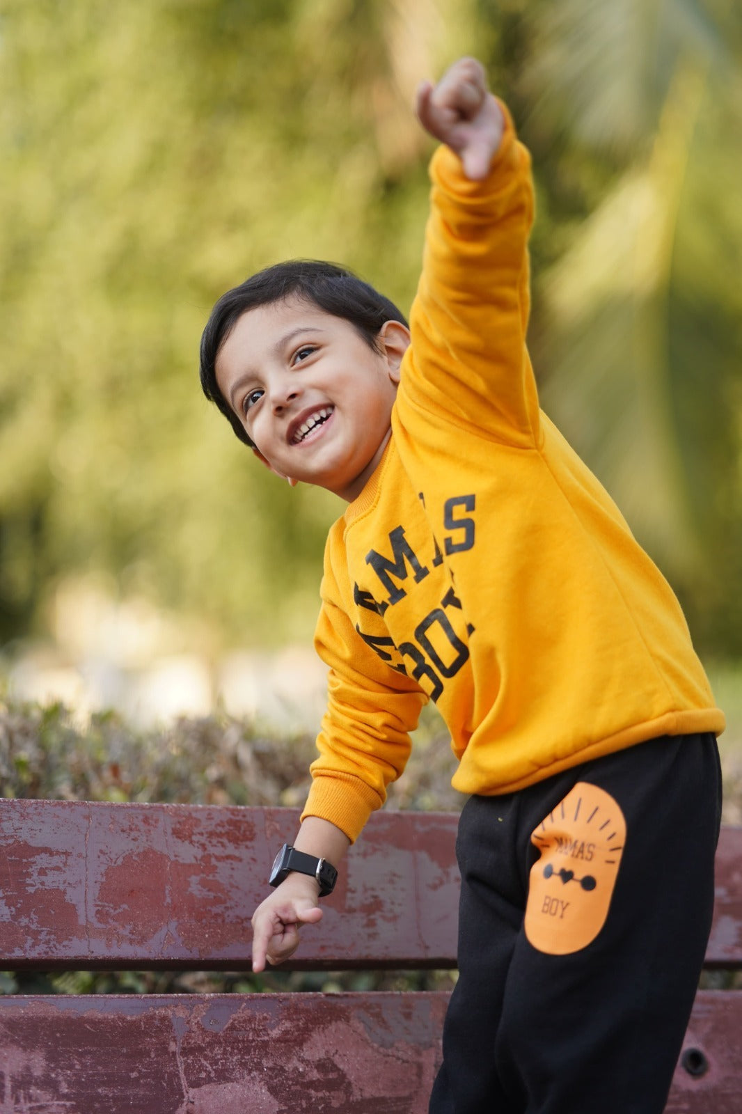 Yellow Mama's Boy Printed Sweatshirt With Trouser For Kids