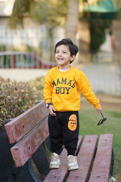 Yellow Mama's Boy Printed Sweatshirt With Trouser For Kids