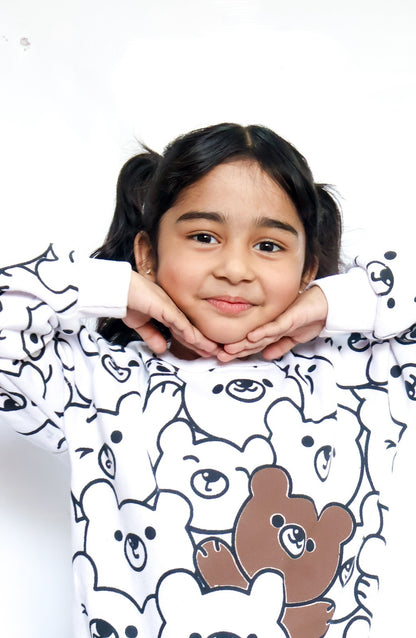 White Bears Print Sweatshirt With Trouser For Kids (2 Piece)