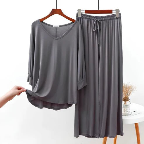 Charcoal V-Neck Plazzo Night Suit