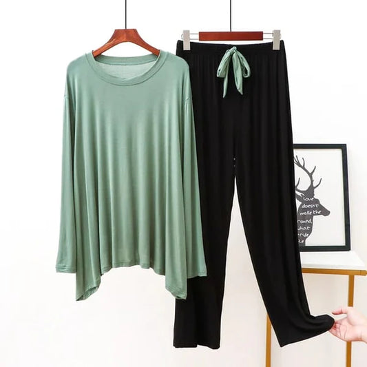 Sea Green With Black V-Neck Plazzo Suit PJ Set