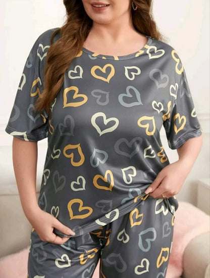 Dark Grey Multi Heart Printed Night Suit