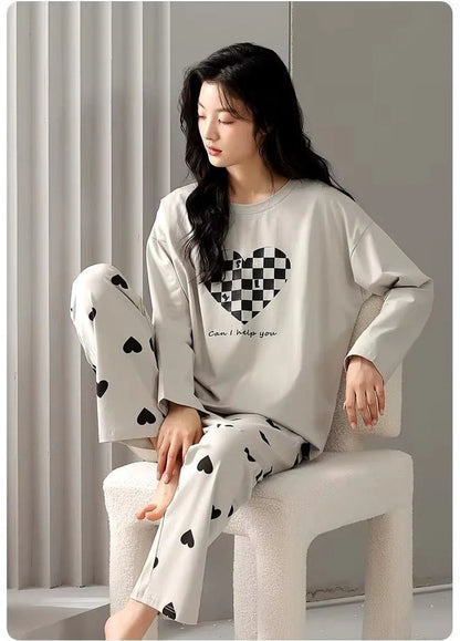 Grey Puzzle Heart Printed Night Suit