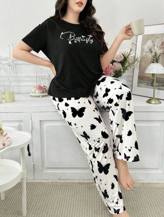 "Black Small Butterfly" Printed Night Suit
