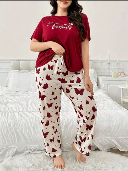 Maroon Small Butterfly Printed Night Suit