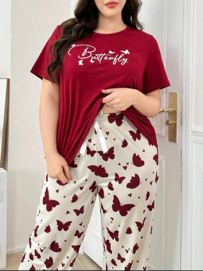 Maroon Small Butterfly Printed Night Suit