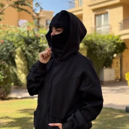Balaclava Ninja Zipper Hoodie Jacket For Women