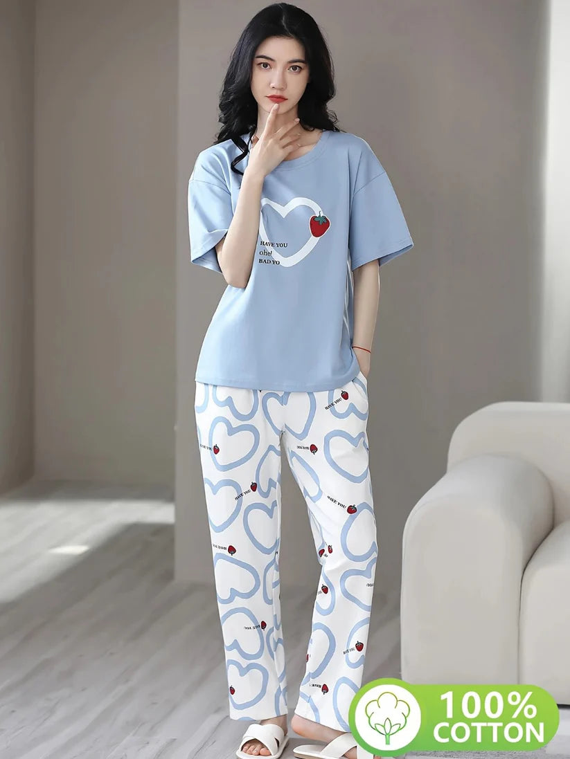 Strawberry Heart Printed Night Suit